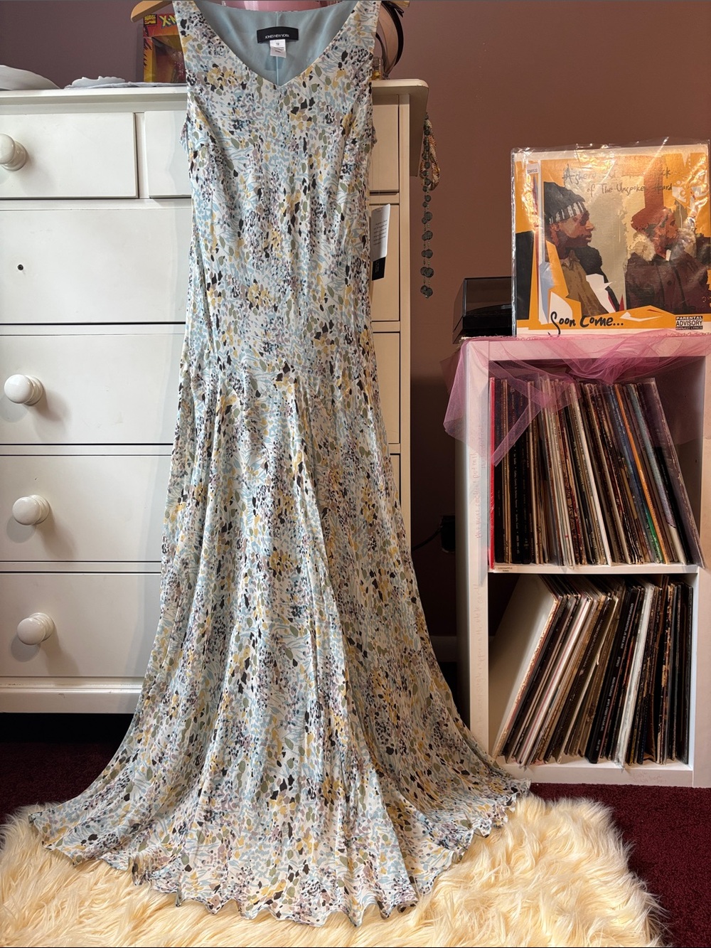 New Silk Vintage Y2K Maxi Dress Bias NWT Fairy Floral Print Cute Pastel 12 Long